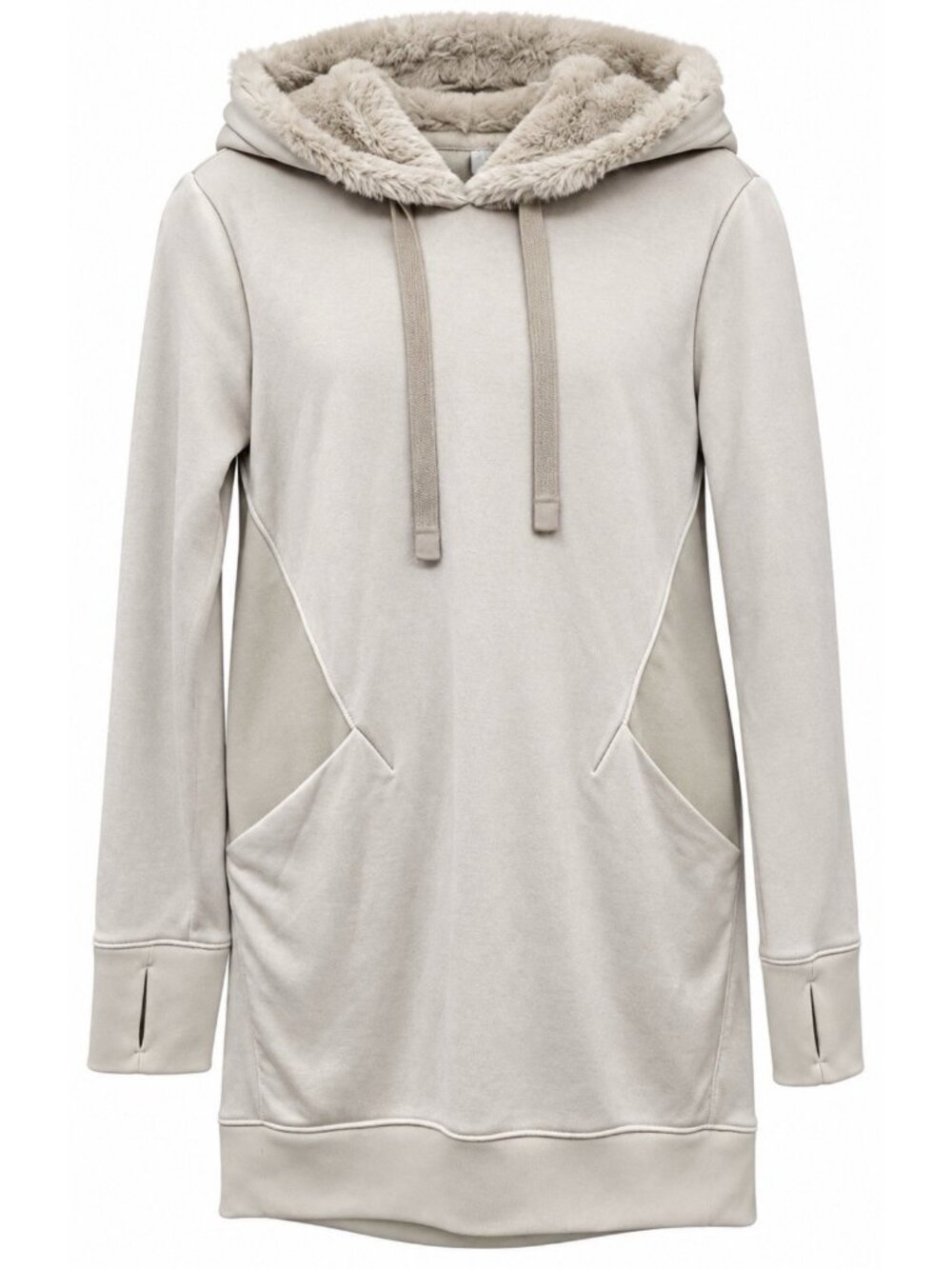 Athleta Triumph Hoodie Dress Women Small Beige Pockets Athleisure Hooded